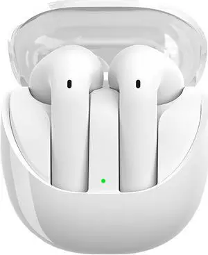 Wireless Headphones Bluetooth 2024, 50H Playtime Deep Bass Earpods, Waterproof Earphone, Semi-in-Ear Headphone with Mic, Wireless Bluetooth Earbuds for Android/iPhone/Samsung (White)