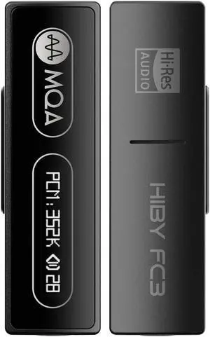 HiBy FC3 USB DAC with Display Hi-Res Audio 112mW Output Power Support PCM DSD MQA dongle for iPhone/MAC/Android/Windows(Black)