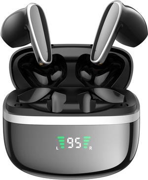 HOJAYK True Wireless Open Ear Buds, Bluetooth Headphones with Ergonomic Design, IPX7 Waterproof Technology and LED Display Charging Case for Running, Workout and Meetings