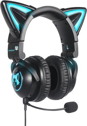 Axent Wear New Edition Wireless Cat Ear Headphones (12 Color Changing) 3.5mm Jack, Bluetooth&Wired connection (BlackColor)