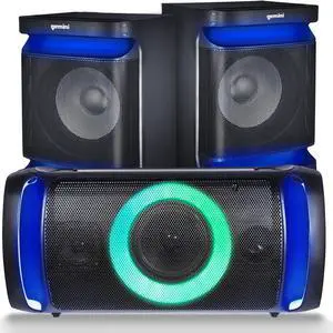 Gemini Bluetooth Home Stereo System  2000W Peak Power Dual 8 Woofers, FM Radio, USB, AUX, Optical/Coaxial, LED Party Lights  Shelf Stereo System with Subwoofer & Karaoke Mic Included (GSYS-2400)