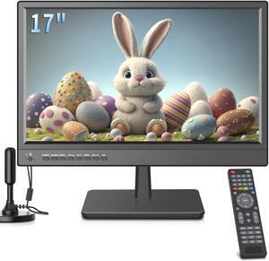 Jexiop 17inch TV,Small Flat Screen TV with ATSC Digital Tuner-HDMI &USB Port in-Dual Power-12 Volt Charger Cable and AC Power Suitable-for Caravan,Kitchen,Bedroom