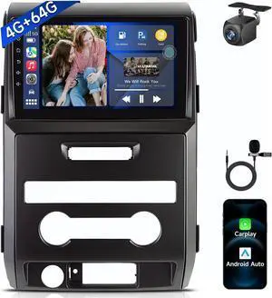 5GWiFi(8core) 4+64G Android 13 Car Stereo Radio for Ford F150 2009-2012 with Wireless Carplay Android Auto 9 Inch IPS Touchscreen Head Unit WiFi HiFi BT FM/AM 32-EQ SWC GPS( Manual AC)