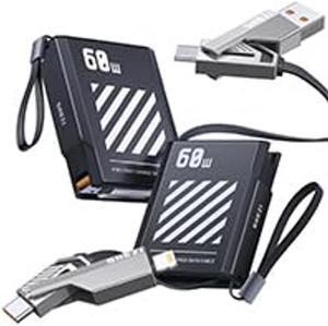 Jixivor 4 in 1 Retractable USB C Cable Lightning Cable, [60W Fast Charging & 480Mbps Data Sync][Carplay Support] Combo Lightning/Type C/USB A Ports Charger Cord for Apple iPhone iPad & Samsung-3.5ft