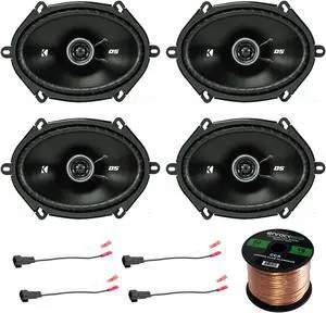 4x Kicker D-Series 6x8" 200 Watt 2-Way 4-Ohm Car Coaxial Speakers, 4X Enrock 16 Gauge Speaker Harness Adapter W/ Red Bullet for Select Ford Vehicles 1998-UP, Enrock Audio 16-Gauge 50 Foot Speaker Wire
