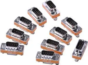 Arnorin DB9 Null Modem Adapter Male to Female Slimline Data Transfer Serial Port Adapter 10 Pack