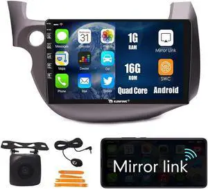 Kunfine Car Android Navigation Stereo GPS Radio Reverse Camera Display 10" IPS Touchscreen Headunit Tablet Pad Media Player for Honda Fit 2007-2014 LHD, if Applicable Quad Core 1G+16G