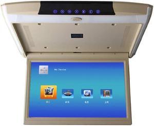 Kunfine Car 15.6 Inch Overhead Monitor Screen Display LED Vehicle Flip Down Roof Mount Console HDMI TV Player Control Panel NO DVD(Beige)