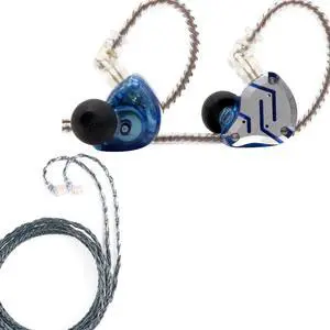 Linsoul KZ ZS10 Pro in Ear Earphones (with Mic, Glare Blue)+Tripowin Zonie 16 Core Cable(Recessed 2pin, 3.5mm, Moss)