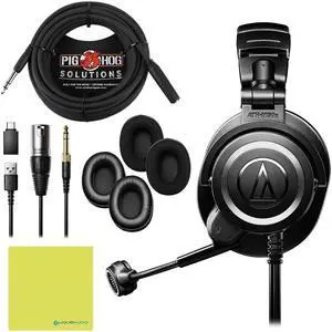 Audio Technica ATH-M50XSTS StreamSet Streaming Headset Bundle with Pig Hog 25" Headphone Extension Cable & Liquid Audio Polishing Cloth - Streaming Headset with Mic