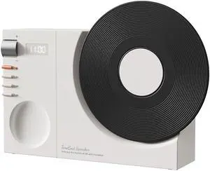 Retro Vinyl Record Player Style Bluetooth Speaker, Bass Enhancement Loud Volume Portable Speaker with Clock, Vintage Classic Style Cute Look Creative Gift for Office Home Decor(White)