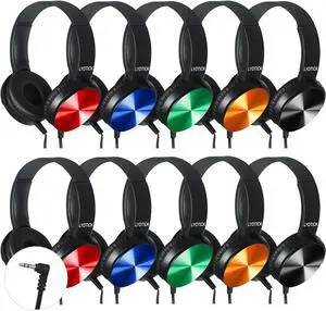 LYDTICK 10 Pack Kids Headphones Bulk for School Classroom, Over-Ear Headphones Wired School Supplies for Kids Students Teachers, 3.5mm Jack(Multicolor)