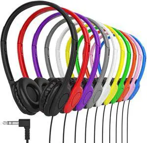 Maeline Kids Headphones for School Classroom K-12, Library, Museum, Travel, On Ear Stereo Headset with Adjustable Band & Faux Leather Cushions - 3.5mm Plug - 20 Pack - Multicolors