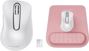 memzuoix 2.4G Wireless Mouse,Ergonomic Mouse Pad with Wrist Support for Laptop, PC, Desktop, MacBook(White Mouse + Pad)
