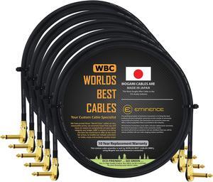 WORLDS BEST CABLES 5 Units - 2 Foot - Pedal, Effects, Patch, instrument cable CUSTOM MADE made using Mogami 2524 wire and Eminence Gold Plated  1/4  inch (6.35mm) R/A Pancake type Connectors