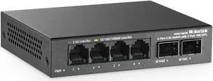MokerLink 4 Port 2.5G Ethernet Switch with 2x10G SFP+ Slot, 4x2.5G Base-T Ports Compatible with 100/1000Mbps, Mini Size, Metal Unmanaged Fanless Network Switch