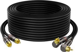 RCA Cable 50 FT, 90 Degree Right Angle 2RCA to 2RCA Stereo Audio Cable, Zinc Alloy Shell, Gold-Plated Plug, 2 RCA Audio Cord, for Home Theater, Subwoofer, HDTV, Amplifier, Hi-Fi System, Car, Speaker
