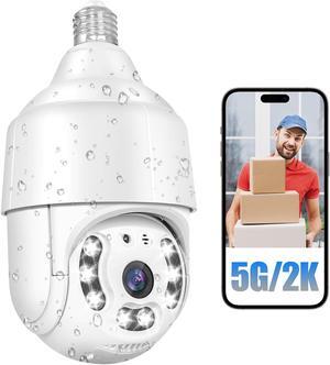 OJR 2K HD Light Bulb Security Camera Waterproof, 5G/2.4G Wireless WiFi Security Cam with Color Night Vision, Human Motion Detection and Alert, Easy Installation for E27 Light Socket