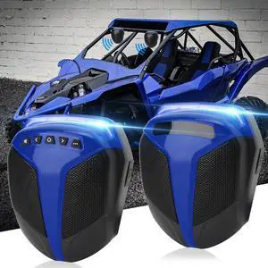 OPL5 1Pair ATV UTV Speaker System with LED Blue Light Waterproof All-in-One 1"-1.5" Handlebar Mount MP3 Music Player Audio Amplifier System USB Speaker System for ATV UTV (MT486)