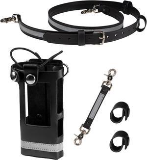Firefighter Reflective Radio Strap and Holder Leather Bundle Set Includes Radio Holster, Strap, Sway Strap, Cord Keepers Fits for Motorola APX 6000/6000XE/8000/8000XE