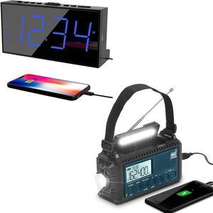 PPLEE Digital Dual Alarm Clock for Bedroom + 5-Way Powered Auto Alert Weather Radio with AM/FM/SW/NOAA Radio