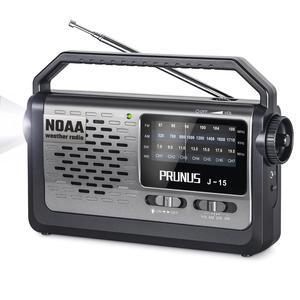NOAA Weather AM FM Portable Radio with Best Reception Flashlight Earphone Jack Battery Operated Radio by 3X D Cell Batteries or AC Power for HomeOutdoorGiftby PRUNUS J15WB