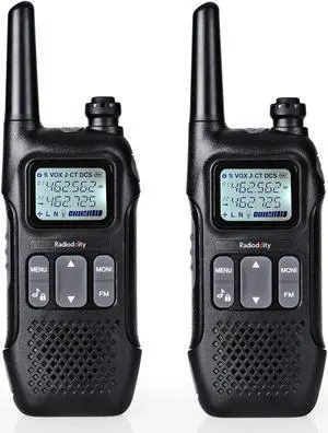Radioddity FS-T1 FRS Two-Way Radio Long Range License-Free Walkie Talkies NOAA, 22 Channels 154 Privacy Codes with Earpiece, USB Charging, 2 Pack