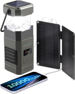 [10000mAh Waterproof] Raddy SL10 Emergency Radio, Hand Crank Solar Camping Lantern with AM FM NOAA + SP4 4W Portable Foldable Solar Panel