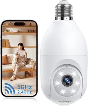 Light Bulb Security Camera Wireless Outdoor Indoor, 5G&2.4G WiFi Security Cameras with Patrol Function, AI Human Detection, Motion Tracking, Two-Way Talk, Color Night Vision, Alarm, 24/7 Recording