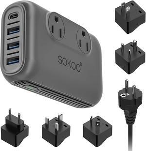 SOKOO 220V to 110V Voltage Converter, 230W Step Down Power Converter Travel Adapter with USB-C 18W, Voltage Converter US to Europe/UK/Italy/Israel etc.