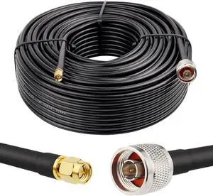 MOOKEERF SMA Male to N Male Cable 150ft KMR240 SMA to N Cable Low Loss Type N to SMA Cable 50 Ohm, Black