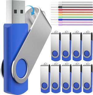 Flash Drive 8GB 10 Pack Bulk USB 2.0 Memory Sticks Multipack Thumb Drive 8 GB Pendrive Blue Zip Drive Swivel Bulk Jump Drives with Led Indicator Business Gift Pen Drive by FEBNISCTE