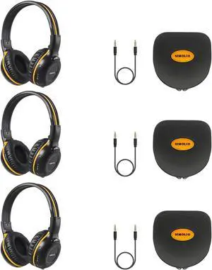 SIMOLIO 3 Pack Wireless IR Headphones for Honda & Odyssey, CR-V, Accord, Pilot, Ridgeline, RDX, MDX, with Carrying Cases/AUX Cord, Share Port, 2 Channel Folding IR Car DVD Replacement Headsets