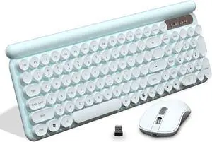 Wireless Mouse and Keyboard Combo,Ultra Thin 2.4G Cordless Punk Style Office Keyboard with USB Ergonomic Optical Mice Set for PC Laptops Notebooks Computer (Light Green)