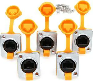 SZRMCC RJ45 Panel Mount Connector Cat5e RJ45 Ethernet Female LAN Module Bulkhead Panel Mount Coupler IP65 Waterproof Connector Socket with DustCap
