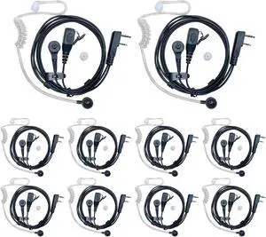 SHON Walkie Talkie Ear Pieces with Mic - 2PIN Acoustic Tube Earpiece for Crystal Clear Sound, Two-Way Radio Compatible with Kenwood Baofeng and Retevis,Police Law Enforcement (10 Sets/Black)