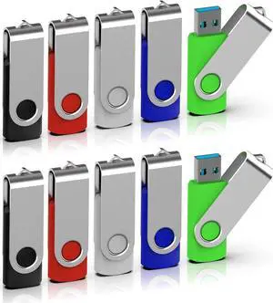 TOPESEL 10 Pack 32GB USB 2.0 Flash Drive Memory Stick Thumb Drives (5 Mixed Colors: Black Blue Green Red Silver)
