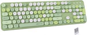UBOTIE Dual Mode Colorful Wireless Keyboard, Bluetooth and USB Receiver Retro Typewriter Round Keycaps Keyboard Support Multi Devices for PC Laptop Tablet Phones(Green Colorful)