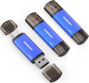 Vansuny 128GB 3 Pack USB Type-C Flash Drives 2-in-1 Dual Flash Drive USB A + USB C OTG Flash Drive for Android Smartphone Tablet Computer Laptop (Blue)