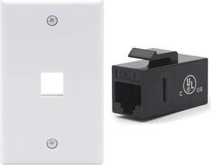 VCE 25-Pack CAT6 RJ45 Keystone Jack Inline Couplers Black Bundle with 10-Pack 1 Port Keystone Wall Plates