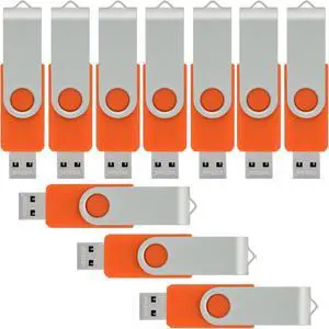 VICFUN 10 Pack 16GB USB Flash Drives USB 2.0 16GB Flash Drive Swivel USB Memory Stick Thumb Drive,Orange