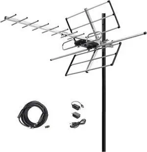 McDuory Digital Amplified Outdoor HDTV Antenna - 120 Miles Range - Built-in Amplifier - Performance in UHF/VHF - 40 feet RG6 Coax Cable - Tools Free Installation