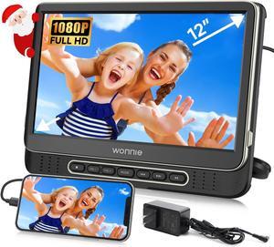 WONNIE 12" Headrest DVD Player Portable for Car, Support 1080P/MP4 Video with HDMI Input/Output, Mounting Bracket, AC Adapter, Car Charger, AV Out, USB Card Reader, Last Memory
