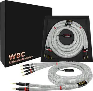 WORLDS BEST CABLES 3 Foot Ultimate - 7 AWG - Ultra-Pure OFC  Extra Premium Audiophile HiFi Bi-Wire Speaker Cable Pair with Eminence Gold Banana Plugs & Silver Tweed Jacket