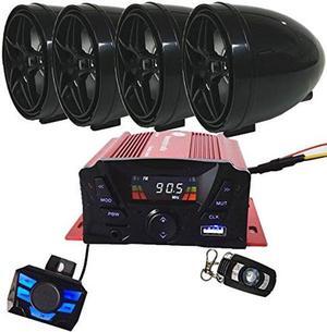 XYC 12V 4 Channel UTV ATV Golf Cart Motorcycle Weatherproof Bluetooth Speakers MP3 Music Player Sound Audio Stereo Amplifier System AUX in USB SD FM Radio Motorbike Speaker