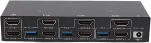 4K Dual Monitor KVM Switch, 2 Monitors 3 Computers 4K 144Hz USB 2.0 Extended Display KVM Switcher with 4 USB Ports and Multiple Cables (US Plug)