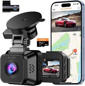 Zunfly Dash Cam Front and Rear, 4K+1080P, Built-in GPS and Wifi APP control with Free 64GB SD card, 2.0'' IPS Screen, Night Vision, 170degWide Angle, WDR, Parking Mode