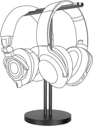 Geekria Aluminum Alloy Dual Headphones Stand for Over-Ear Headphones, Gaming Headset Holder, Desk Display Hanger with Solid Heavy Base Compatible with Beats, Bose, Sony, AKG, ATH (Black)