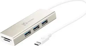 j5create USB 3.1 Type-C Port with SD/Micro SD Card Reader JCH347Adapter Dongle with 3 USB 3.1/3.0/2.0 Ports, for Chromebook/MacBook/and More USB Type C Devices