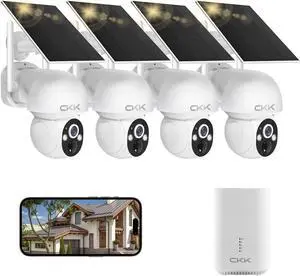 4MP PTZ Solar Security Camera Outdoor, 4pcs Wireless Security Camera System with 128GB Card, Pan/Tilt/Zoom, PIR Detection, 2-Way Audio, Audible Flashlight Alarm, IP66 Waterproof, Two Ways of Storage